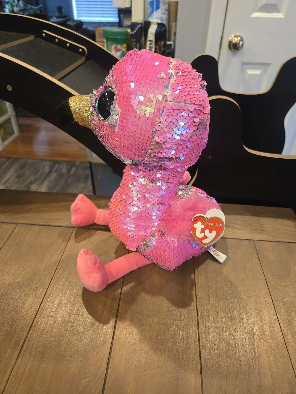 Ty Pinky Pink & Silver Sequin Plush Flamingo New